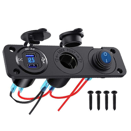 12-24V Car Ship Waterproof USB Charging Cigarette Lighter Master 3 In 1 Combined Panel Switch, 12-24V
