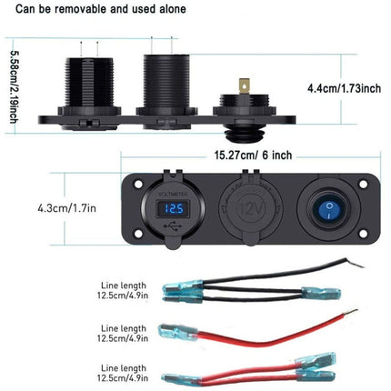 12-24V Car Ship Waterproof USB Charging Cigarette Lighter Master 3 In 1 Combined Panel Switch, 12-24V