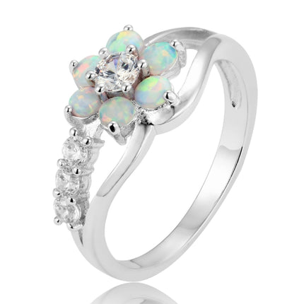 925 Silver Women Opal Flower Ring Jewelry, 6, 7, 8, 9, 10