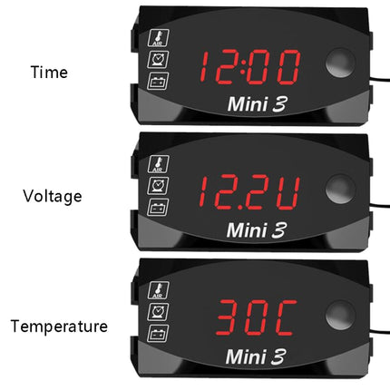 Voltage Clock And Temperature 3 In 1 LED Electronic Meter Large-Screen Digital Display Waterproof And Dustproof Voltmeter, 3 In 1 LED Blue Light, 3 In 1 LED Red Light, 3 In 1 LED White Light, 3 In 1 LED Green Light