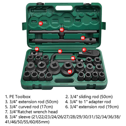 26 PCS / Set Hexagonal Heavy-Duty Socket Auto Repair Socket Wrench, 26 In 1 Wrench