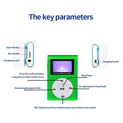 Mini Lavalier Metal MP3 Music Player with Screen, With 128M Memory Card