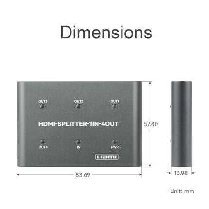 Waveshare 23738 4K HDMI Splitter, 1 In 4 Out, Share One HDMI Source