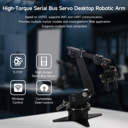 Waveshare High-Torque Serial Bus Servo, Desktop Robotic Arm Kit, Based On ESP32, 5-DOF, US Plug, EU Plug, UK Plug