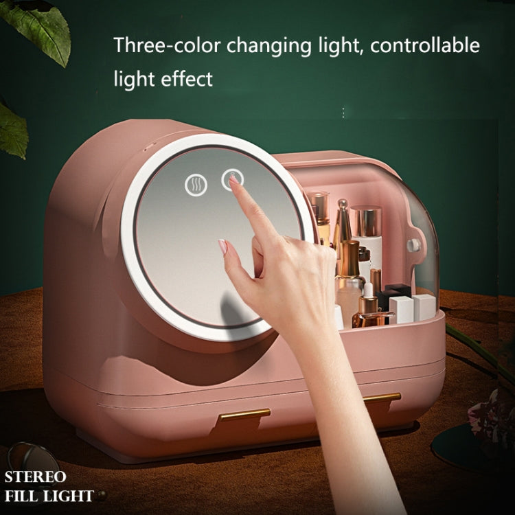 Mirror Desktop Makeup And Dustproof Drawer Storage Box With LED Light