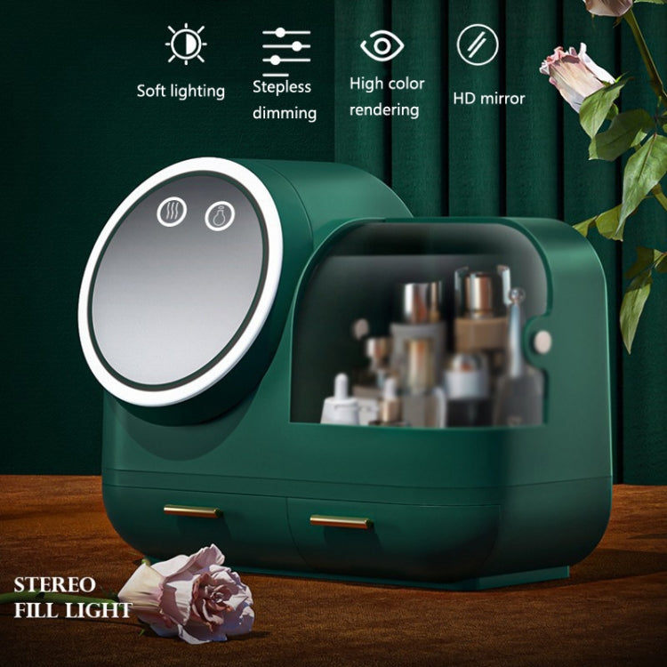 Mirror Desktop Makeup And Dustproof Drawer Storage Box With LED Light