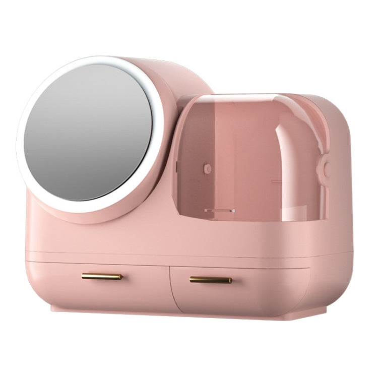 Mirror Desktop Makeup And Dustproof Drawer Storage Box With LED Light