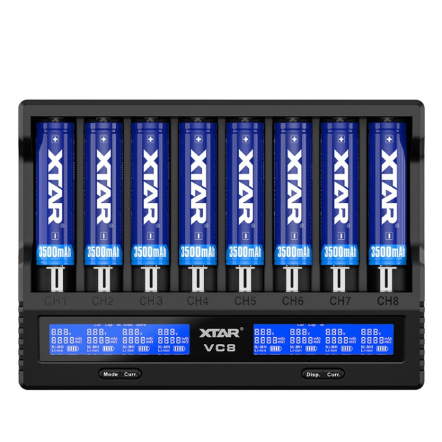 XTAR 8-Slot Battery Charger LCD Display Charger QC3.0 Type C Fast Charger for 21700 / 18650 Battery