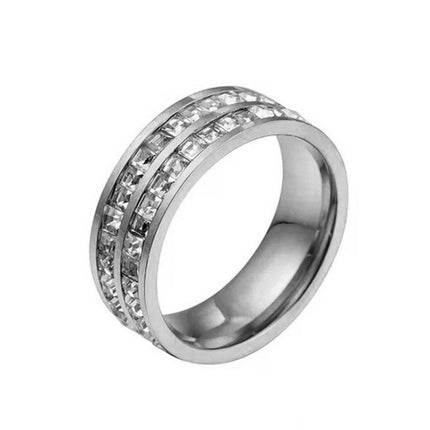 2pcs Girls Simple Titanium Steel Diamond Ring, US Size 3, US Size 4, US Size 5, US Size 6, US Size 7, US Size 8