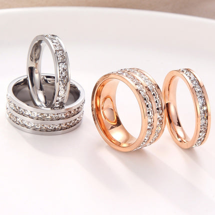 2pcs Girls Simple Titanium Steel Diamond Ring, US Size 3, US Size 4, US Size 5, US Size 6, US Size 7, US Size 8