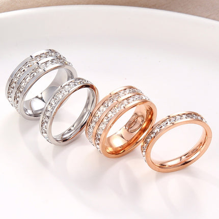 2pcs Girls Simple Titanium Steel Diamond Ring, US Size 3, US Size 4, US Size 5, US Size 6, US Size 7, US Size 8
