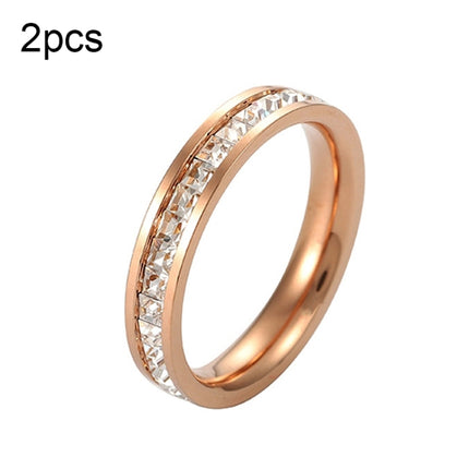 2pcs Girls Simple Titanium Steel Diamond Ring, US Size 9, US Size 10