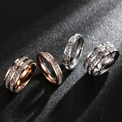 2pcs Girls Simple Titanium Steel Diamond Ring, US Size 9, US Size 10