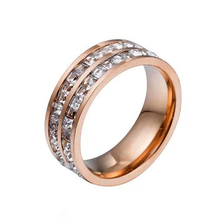 2pcs Girls Simple Titanium Steel Diamond Ring, US Size 9, US Size 10
