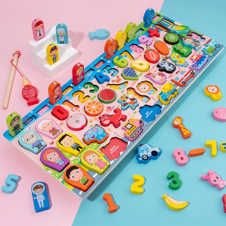 HBE-0729 7 in 1 Numbers Cognition Wooden Building Blocks Magnetic Fishing Educational Toy For Children