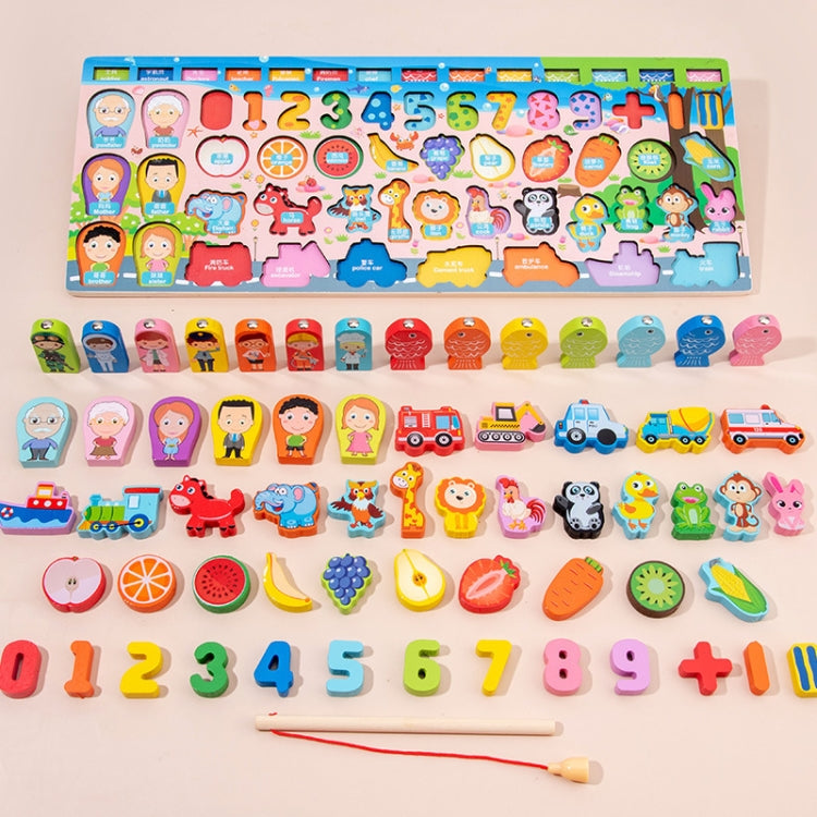HBE-0729 7 in 1 Numbers Cognition Wooden Building Blocks Magnetic Fishing Educational Toy For Children