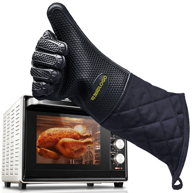 Extended Silicone Non-slip Gloves Resistant To High Temperatures Insulated Microwave Ovens Anti-scalding Gloves, Extended Silicone Gloves