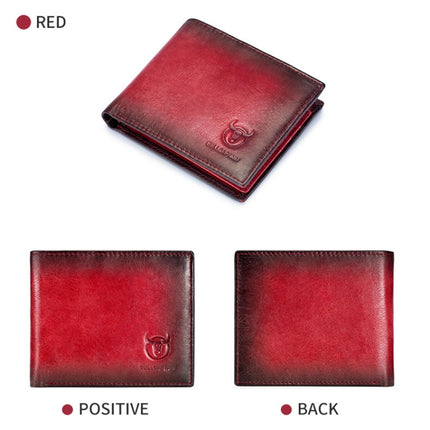 BUFF CAPTAIN 05 Men Leather Short Wallet Anti-Theft Brush Multi-Card Bit First-Layer Soft Cowhide Wallet, Red, Yellow Brown