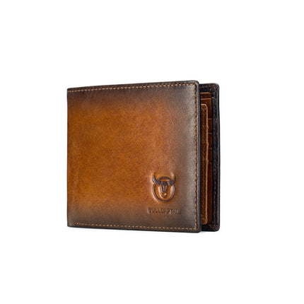 BUFF CAPTAIN 05 Men Leather Short Wallet Anti-Theft Brush Multi-Card Bit First-Layer Soft Cowhide Wallet, Red, Yellow Brown
