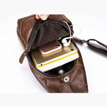BULL CAPTAIN 019 Retro Men Leather Crossbody Shoulder Bag First-Layer Cowhide Chest Bag, Colour: Black + Buckle, Chestnut Brown, Yellow Brown, Gray Brown, Pure Black, Chestnut Brown + Buckle + Bracket, Black + Buckle + Bracket, Yellow + Buckle + Bracke...