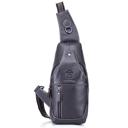 BULL CAPTAIN 019 Retro Men Leather Crossbody Shoulder Bag First-Layer Cowhide Chest Bag, Colour: Black + Buckle, Chestnut Brown, Yellow Brown, Gray Brown, Pure Black, Chestnut Brown + Buckle + Bracket, Black + Buckle + Bracket, Yellow + Buckle + Bracke...