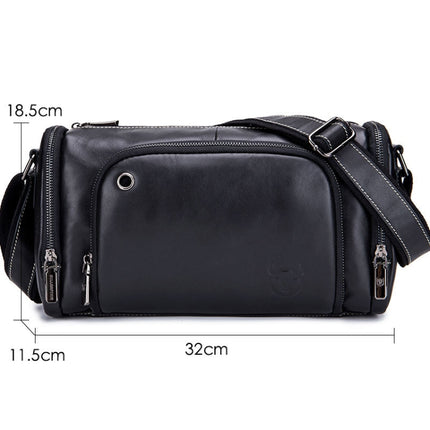 BUFF CAPTAIN HKDJB--001 First-Layer Cowhide Shoulder Messenger Bag Sports Men Leather Bag, Dark Brown, Yellow, Black