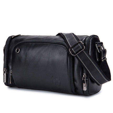 BUFF CAPTAIN HKDJB--001 First-Layer Cowhide Shoulder Messenger Bag Sports Men Leather Bag, Dark Brown, Yellow, Black