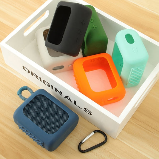 For JBL GO3 Bluetooth Speaker Silicone Cover Portable Protective Case with Carabiner, Red, Black, Silver Gray, Orange, Dark Blue, Mint Green, Army Green