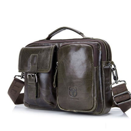 BULL CAPTAIN 036 Men Leather Shoulder Bag Retro First-Layer Cowhide Messenger Bag, Black, Iron Blue, Beige, Brown, Yellow Brown