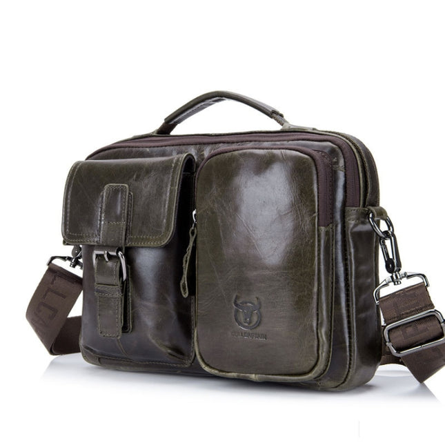 BULL CAPTAIN 036 Men Leather Shoulder Bag Retro First-Layer Cowhide Messenger Bag, Black, Iron Blue, Beige, Brown, Yellow Brown