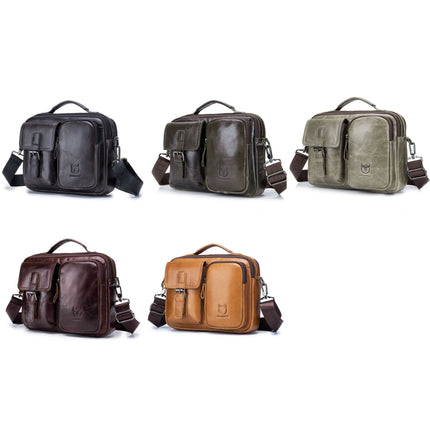 BULL CAPTAIN 036 Men Leather Shoulder Bag Retro First-Layer Cowhide Messenger Bag, Black, Iron Blue, Beige, Brown, Yellow Brown