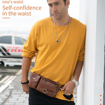 BULL CAPTAIN 020 Men Small Mobile Phone Waist Bag Crossbody Multi-Function Chest Bag, Black, Brown