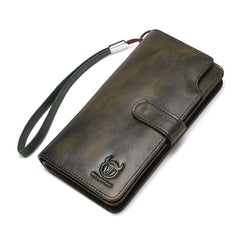 BULL CAPTAIN 028 Long Buckle Retro Cowhide Multi-Function Wallet (Black)