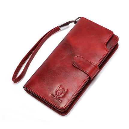 BULL CAPTAIN 028 Long Buckle Retro Cowhide Multi-Function Wallet (Black), Orange, Green, Blue, Red, Black, Brown