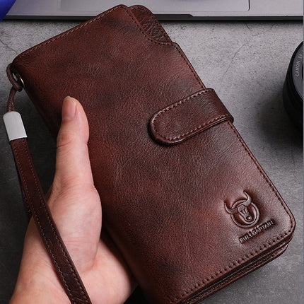 BULL CAPTAIN 028 Long Buckle Retro Cowhide Multi-Function Wallet (Black), Orange, Green, Blue, Red, Black, Brown