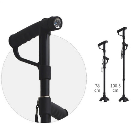 Multifunctional Folding Double-Handle Elderly Crutches Aluminum Alloy Elderly Power-Assisted Walking Sticks Four-Legged Walking Sticks With Lights, 86-98cm