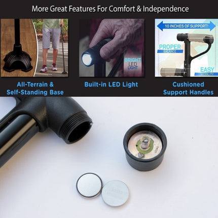 Multifunctional Folding Double-Handle Elderly Crutches Aluminum Alloy Elderly Power-Assisted Walking Sticks Four-Legged Walking Sticks With Lights, 86-98cm