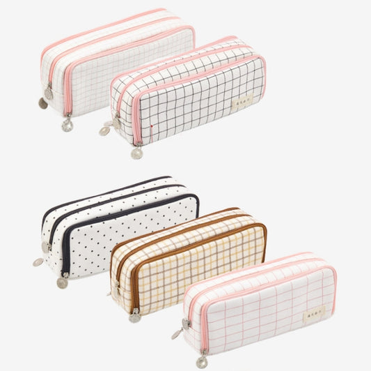 Angoo Double-Open Multi-Layer Stationery Pencil Case Multifunctional Cosmetic Bag, Palm Black And White, Ink Painting, British Style, Star Rain Dot, Fairy Lattice, Gentle Breeze