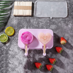 Cute Cartoon Silicone Ice Cream Popsicle Mold with Lid & Stick, Love, Snowman, Feet, Wavy