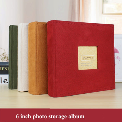 6 Inch 200 Sheets Flannel Retro Photo Album Interstitial Photo Storage Book, Red, Green, White, Orange