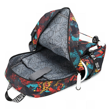 6101-4 Thermal Transfer Casual Backpack Simple Student Schoolbag, Printed Red, Printed Blue, Printed Yellow, Printed Gray, Star Blue, Star Purple, Triangular Blue, Triangle Yellow, Yellow Leather