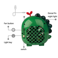 A9 Desktop Dinosaur Fan USB Mini Large Wind Fan, Green, Yellow, Pink