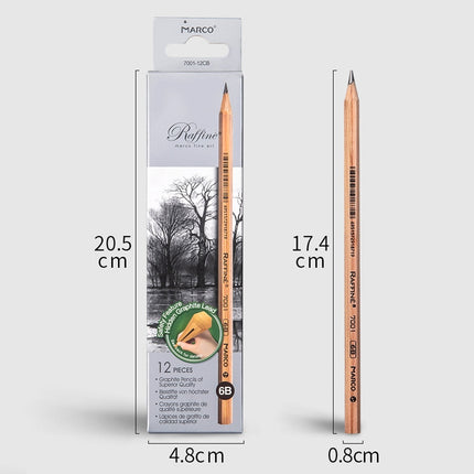 12pcs /Box Marco 7001 Sketch Pencil Children Original Wooden Word Learning Stationery Art Calligraphy Drawing Pencil, HB, 2B, 2H, B, 3B, 4B, 5B, 6B, 7B, 8B, 9B
