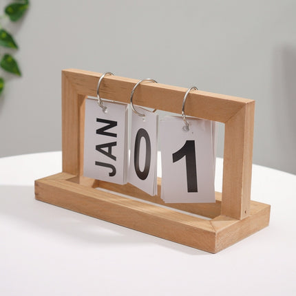 Wooden Flipping Calendar Simple Home Desktop Small Ornaments Study Desk Calendar, Black, Wood Color