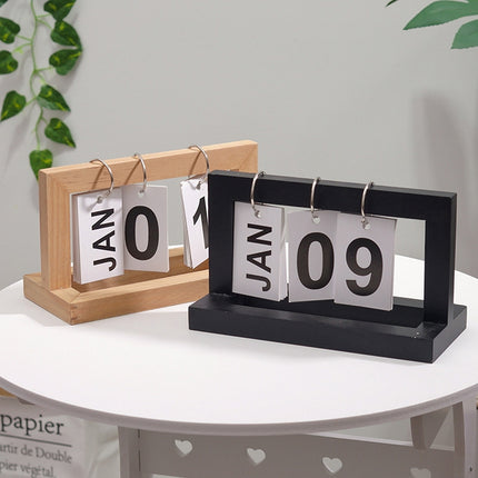 Wooden Flipping Calendar Simple Home Desktop Small Ornaments Study Desk Calendar, Black, Wood Color