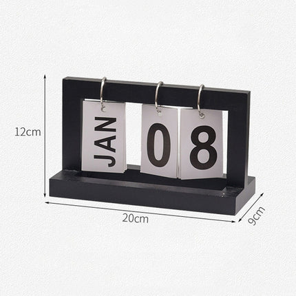 Wooden Flipping Calendar Simple Home Desktop Small Ornaments Study Desk Calendar, Black, Wood Color