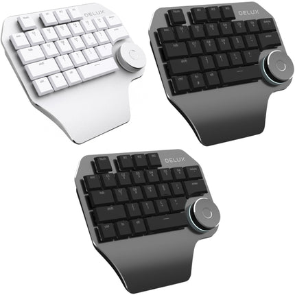 DELUX T11 29 Keys Single-Hand Keyboard Shortcut Key Speech Tool Flat Keyboard, Colour: Silver, Silver, Black