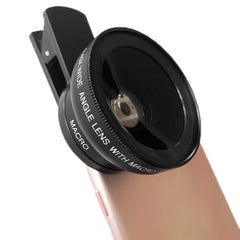 2 PCS 0.45X Ultra-Wide-Angle Macro Combination Mobile Phone External Lens With Clip, Black, Rose Gold, Gold