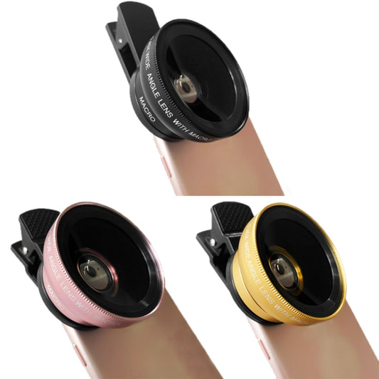 2 PCS 0.45X Ultra-Wide-Angle Macro Combination Mobile Phone External Lens With Clip, Black, Rose Gold, Gold