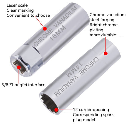 Car Spark Plug Sleeve Wrench Thin Flames Disassembly Tool, Specification:, 12mm (Shrapnel), 14mm (Shrapnel), 14mm (Magnetic), 16mm (Magnetic), 16mm (Glue Cover)